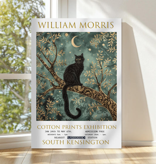 William Morris Black Cat Canvas, William Morris Exhibition Poster, William Morris Print, Textiles Canvas, Floral Wall Art, Gift, Wall Decor