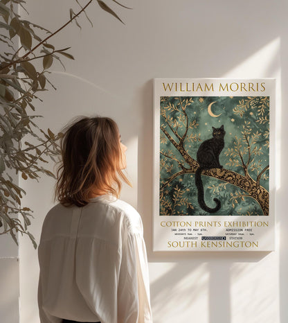 William Morris Black Cat Canvas, William Morris Exhibition Poster, William Morris Print, Textiles Canvas, Floral Wall Art, Gift, Wall Decor