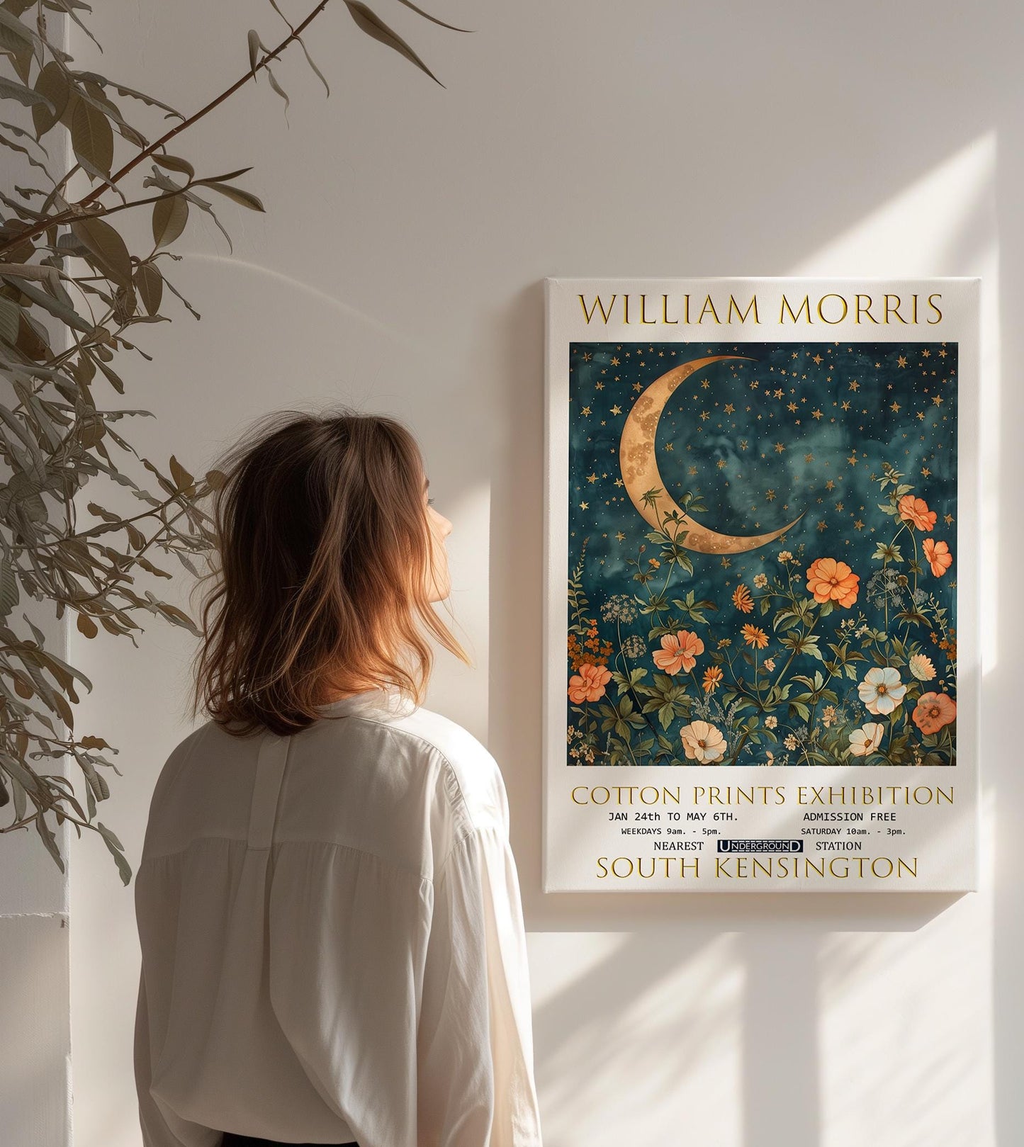 William Morris Moon & Stars Canvas, William Morris Exhibition Poster, William Morris Print, Textile Canvas, Floral Wall Art, Home Decor