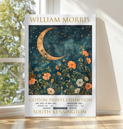 William Morris Moon & Stars Canvas, William Morris Exhibition Poster, William Morris Print, Textile Canvas, Floral Wall Art, Home Decor