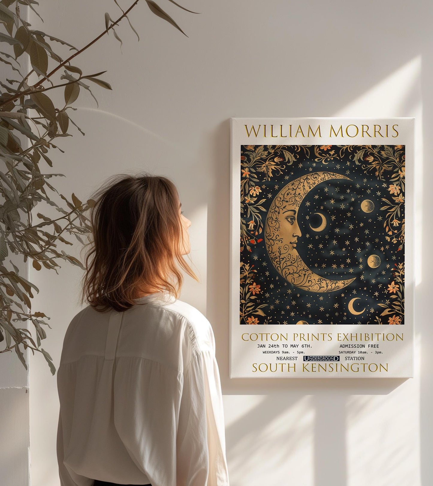 William Morris Moon & Stars Canvas, William Morris Exhibition Poster, William Morris Print, Textile Canvas, Floral Wall Art, Wall Decor