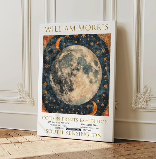 William Morris Canvas, William Morris Exhibition Poster, William Morris Print, Textile Canvas, Floral Wall Art, Moon & Stars Canvas Print