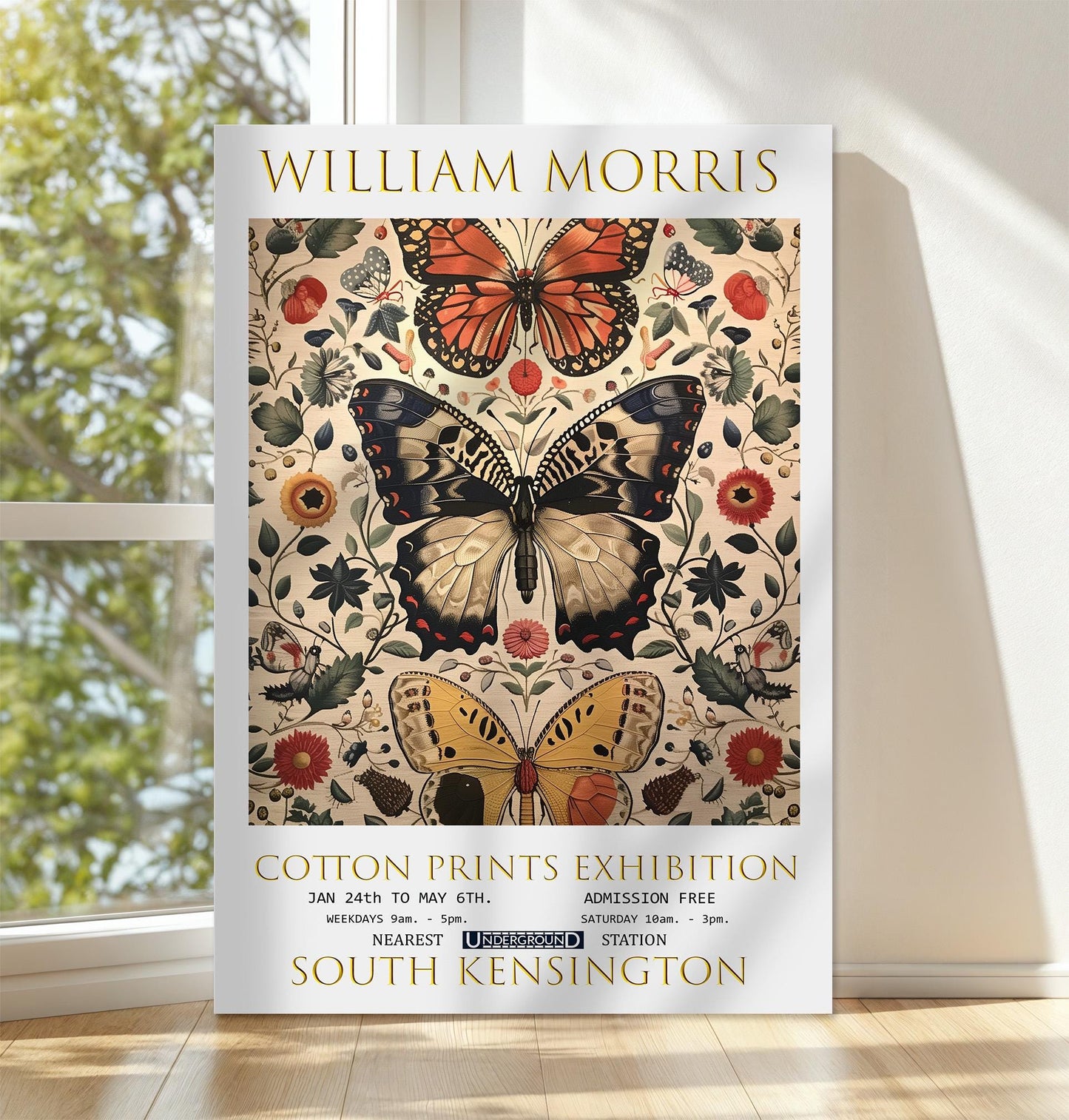 William Morris Butterflys Canvas, William Morris Exhibition Poster, William Morris Print, Textile Canvas, Floral Wall Art, Gift, Home Decor