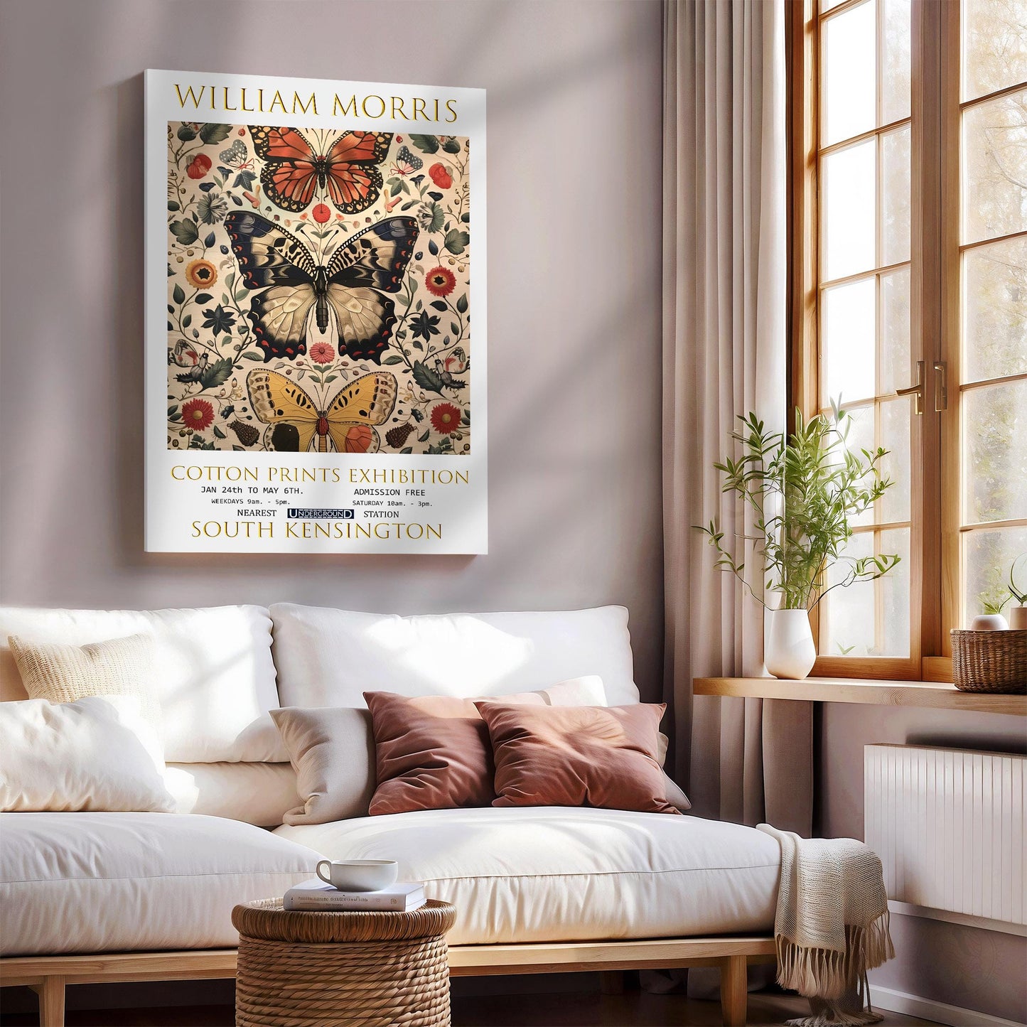 William Morris Butterflys Canvas, William Morris Exhibition Poster, William Morris Print, Textile Canvas, Floral Wall Art, Gift, Home Decor