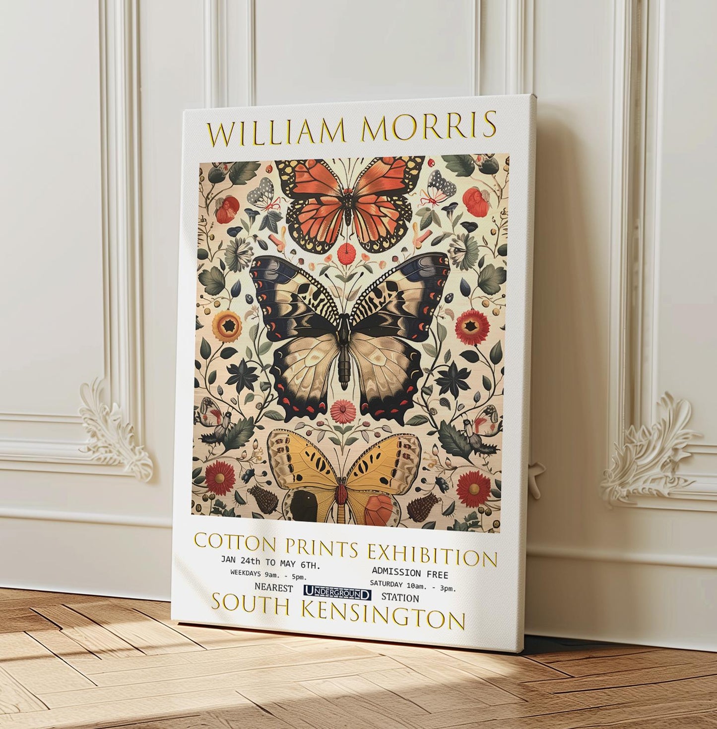 William Morris Butterflys Canvas, William Morris Exhibition Poster, William Morris Print, Textile Canvas, Floral Wall Art, Gift, Home Decor