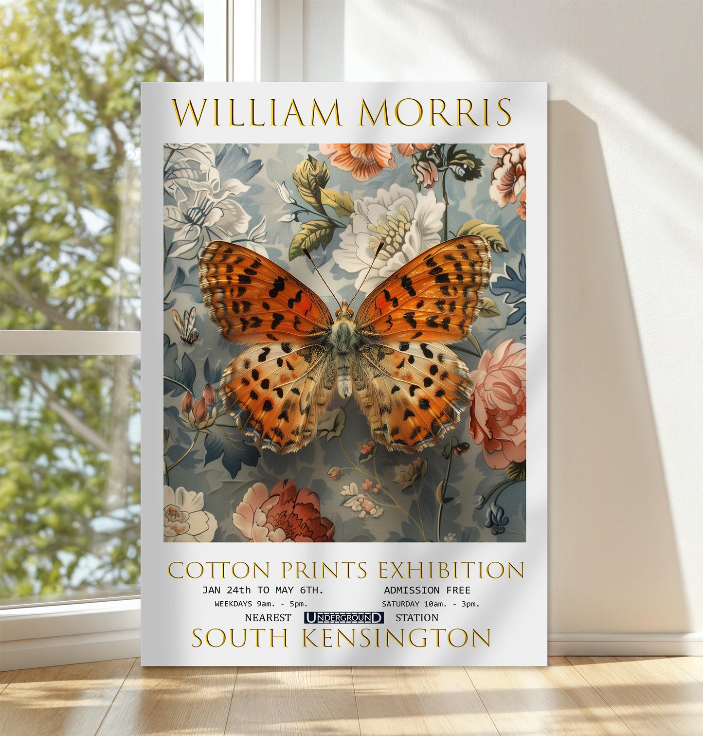 William Morris Canvas, William Morris Exhibition Poster, William Morris Print, Textile Canvas, Floral Wall Art, Butterfly Canvas Wall Art