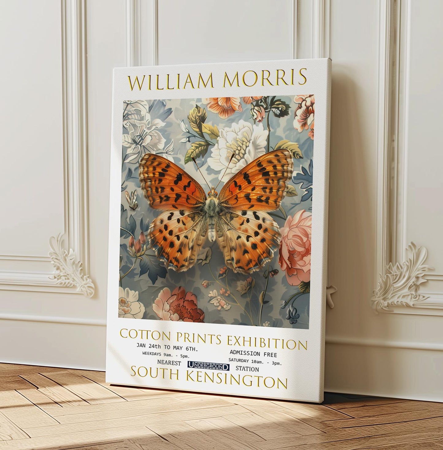 William Morris Canvas, William Morris Exhibition Poster, William Morris Print, Textile Canvas, Floral Wall Art, Butterfly Canvas Wall Art