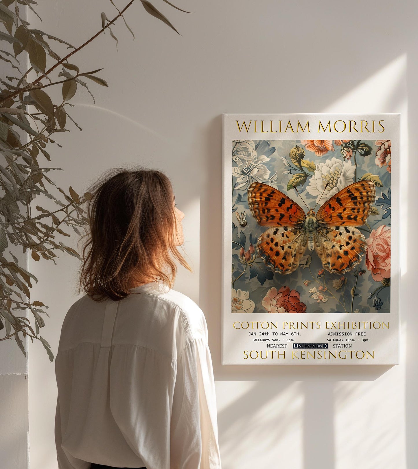 William Morris Canvas, William Morris Exhibition Poster, William Morris Print, Textile Canvas, Floral Wall Art, Butterfly Canvas Wall Art