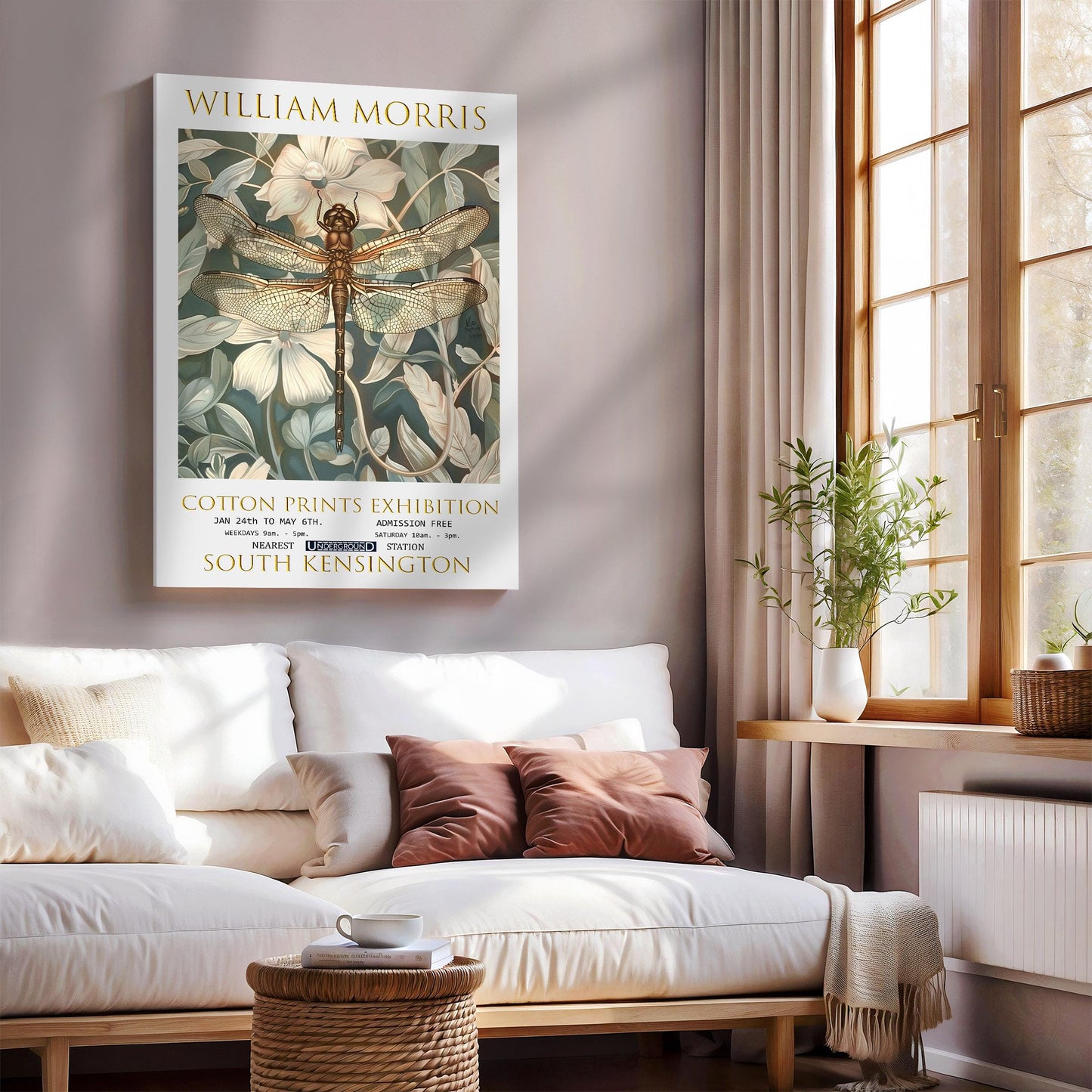 William Morris Dragonfly Canvas, William Morris Exhibition Poster, William Morris Print, Textile Canvas, Floral Wall Art, Gift, Wall Decor