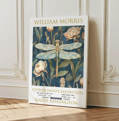 William Morris Canvas, William Morris Exhibition Poster, William Morris Print, Textile Canvas, Floral Wall Art, Dragonfly Canvas Wall Art