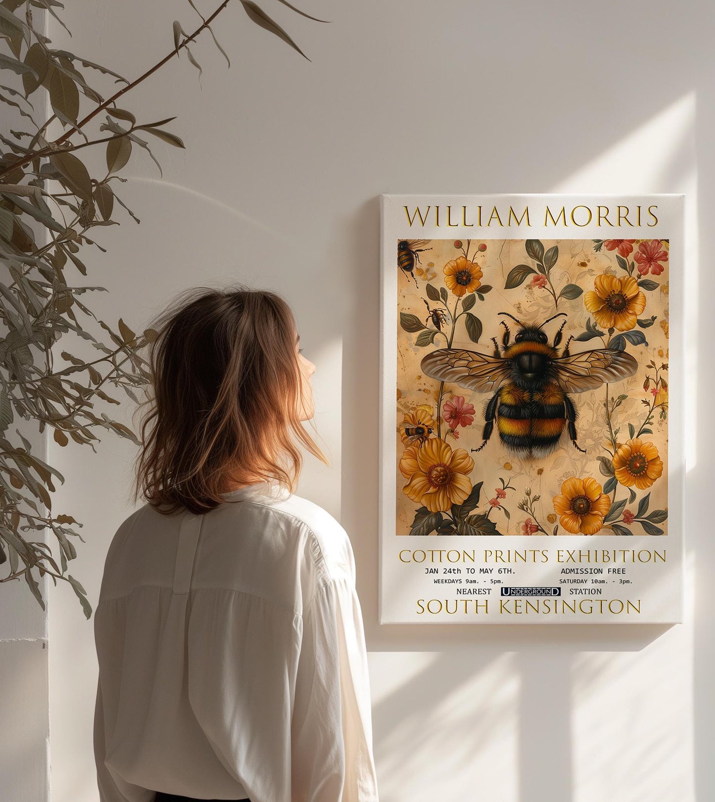 William Morris Canvas, William Morris Exhibition Poster, William Morris Print, Textile Canvas, Floral Wall Art, Bumblebee Canvas Wall Art