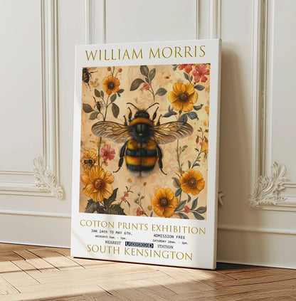 William Morris Canvas, William Morris Exhibition Poster, William Morris Print, Textile Canvas, Floral Wall Art, Bumblebee Canvas Wall Art