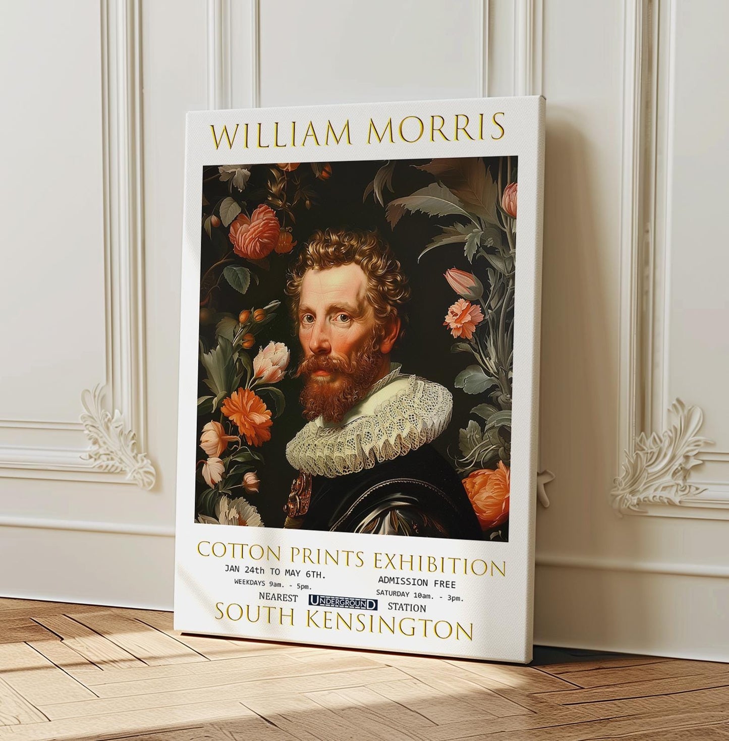 William Morris Canvas, William Morris Exhibition Poster, William Morris Print, Textile Canvas, Floral Wall Art, Francis Drake Canvas Print