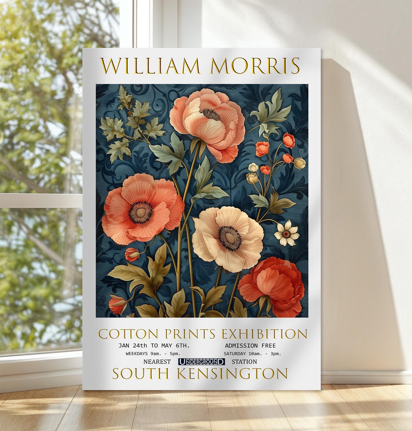 William Morris Canvas, William Morris Exhibition Poster, William Morris Print, Textile Canvas, Floral Wall Art, Poppies Canvas Wall Art