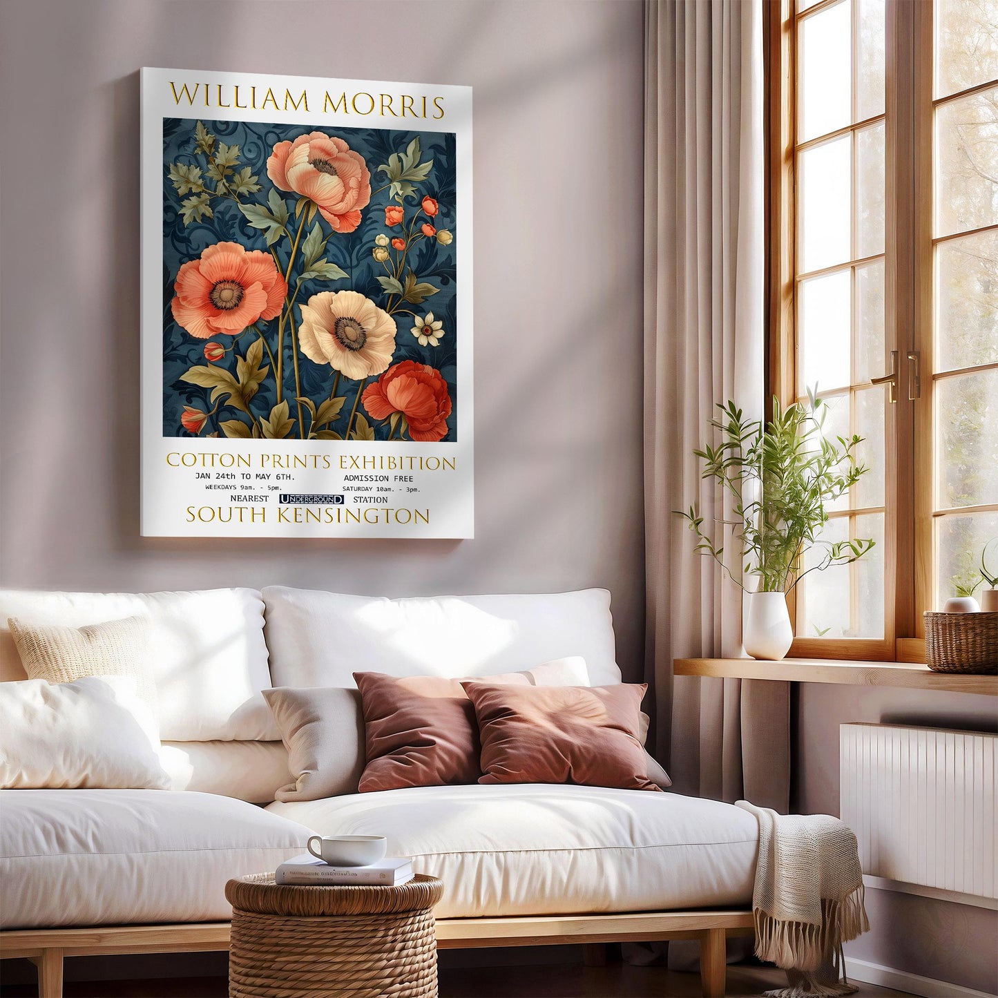 William Morris Canvas, William Morris Exhibition Poster, William Morris Print, Textile Canvas, Floral Wall Art, Poppies Canvas Wall Art