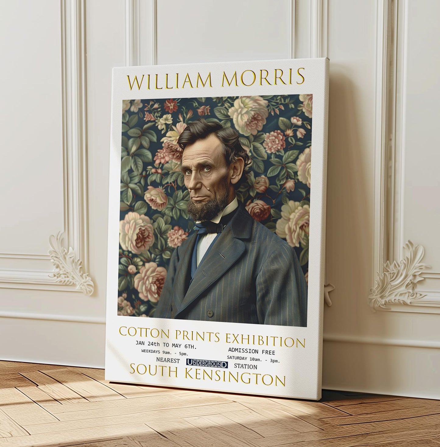 William Morris Canvas, William Morris Exhibition Poster, William Morris Print, Textile Canvas, Floral Wall Art, Abraham Lincoln Canvas Print