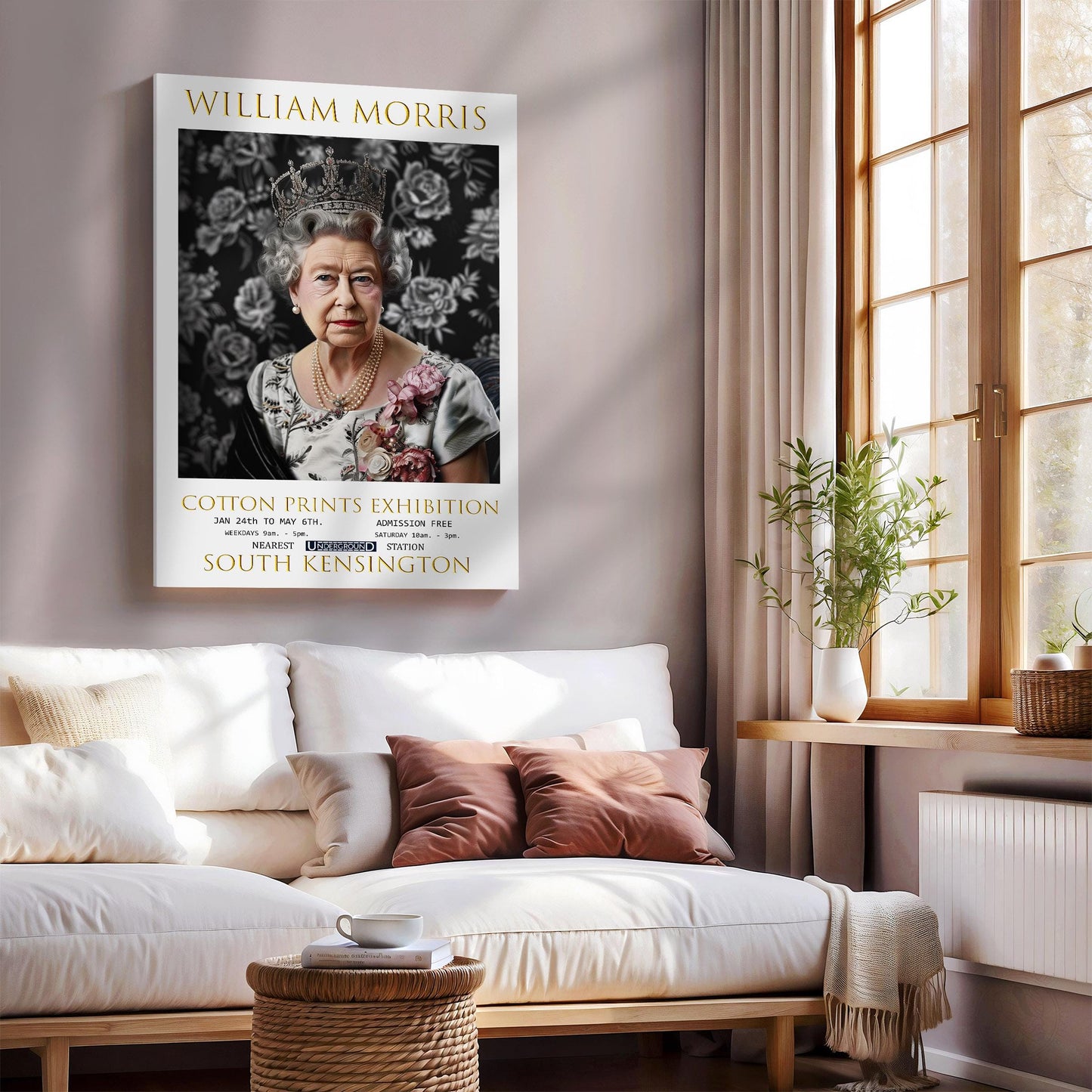 William Morris Queen Elizabeth Canvas, William Morris Exhibition Poster, William Morris Print, Textile Canvas, Floral Wall Art, Home Decor