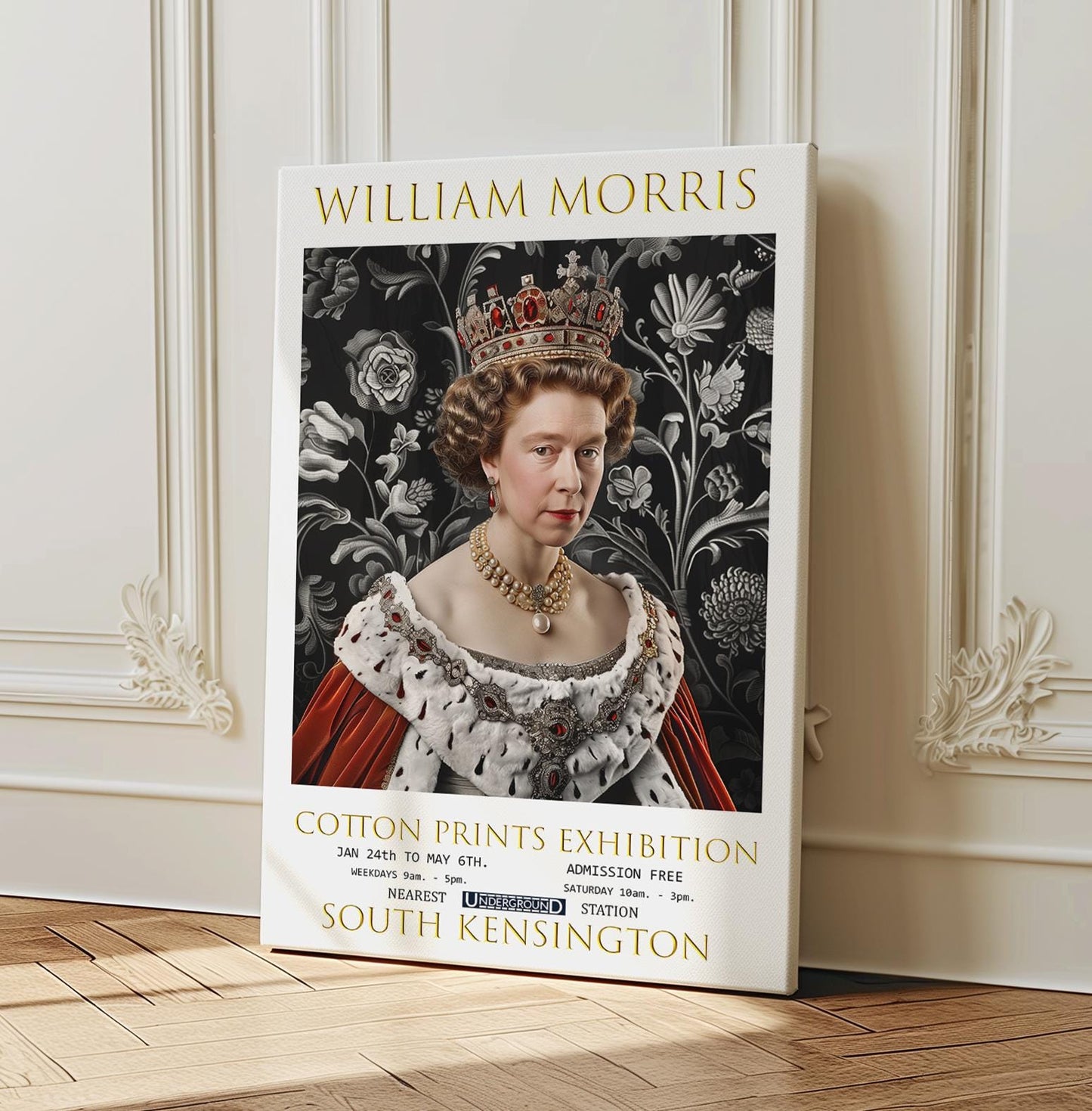 William Morris Queen Elizabeth Canvas, William Morris Exhibition Poster, William Morris Print, Textile Canvas, Floral Wall Art, Wall Decor