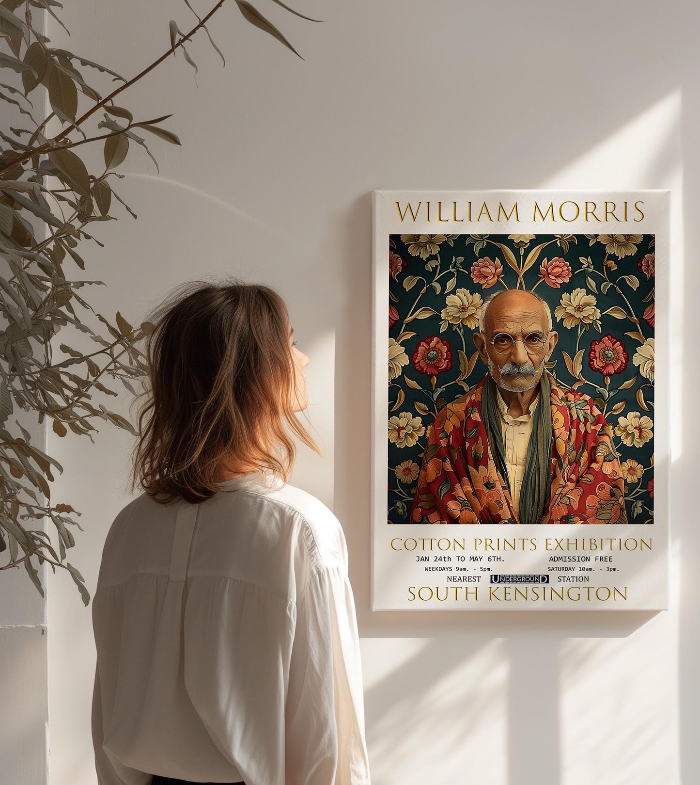 William Morris Canvas, William Morris Exhibition Poster, William Morris Print, Textile Canvas, Floral Wall Art, Mahatma Gandhi Canvas