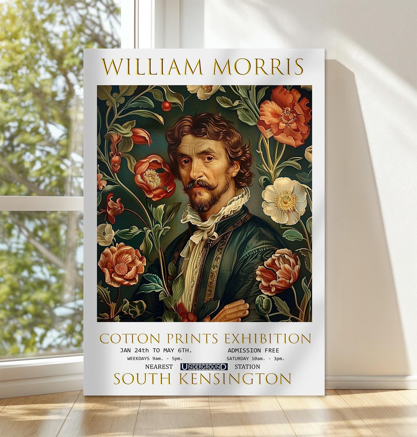 William Morris Canvas, William Morris Exhibition Poster, William Morris Print, Textile Canvas, Floral Wall Art, Christopher Columbus Canvas