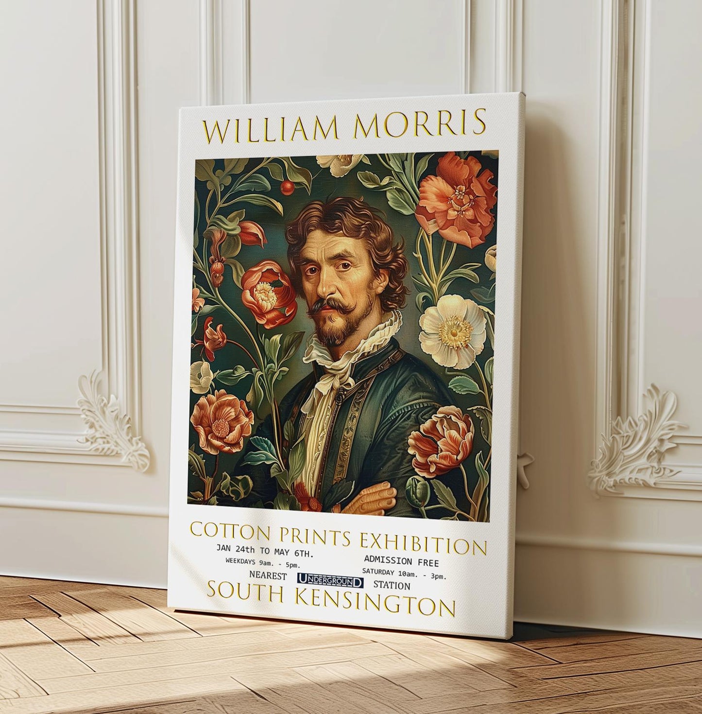 William Morris Canvas, William Morris Exhibition Poster, William Morris Print, Textile Canvas, Floral Wall Art, Christopher Columbus Canvas