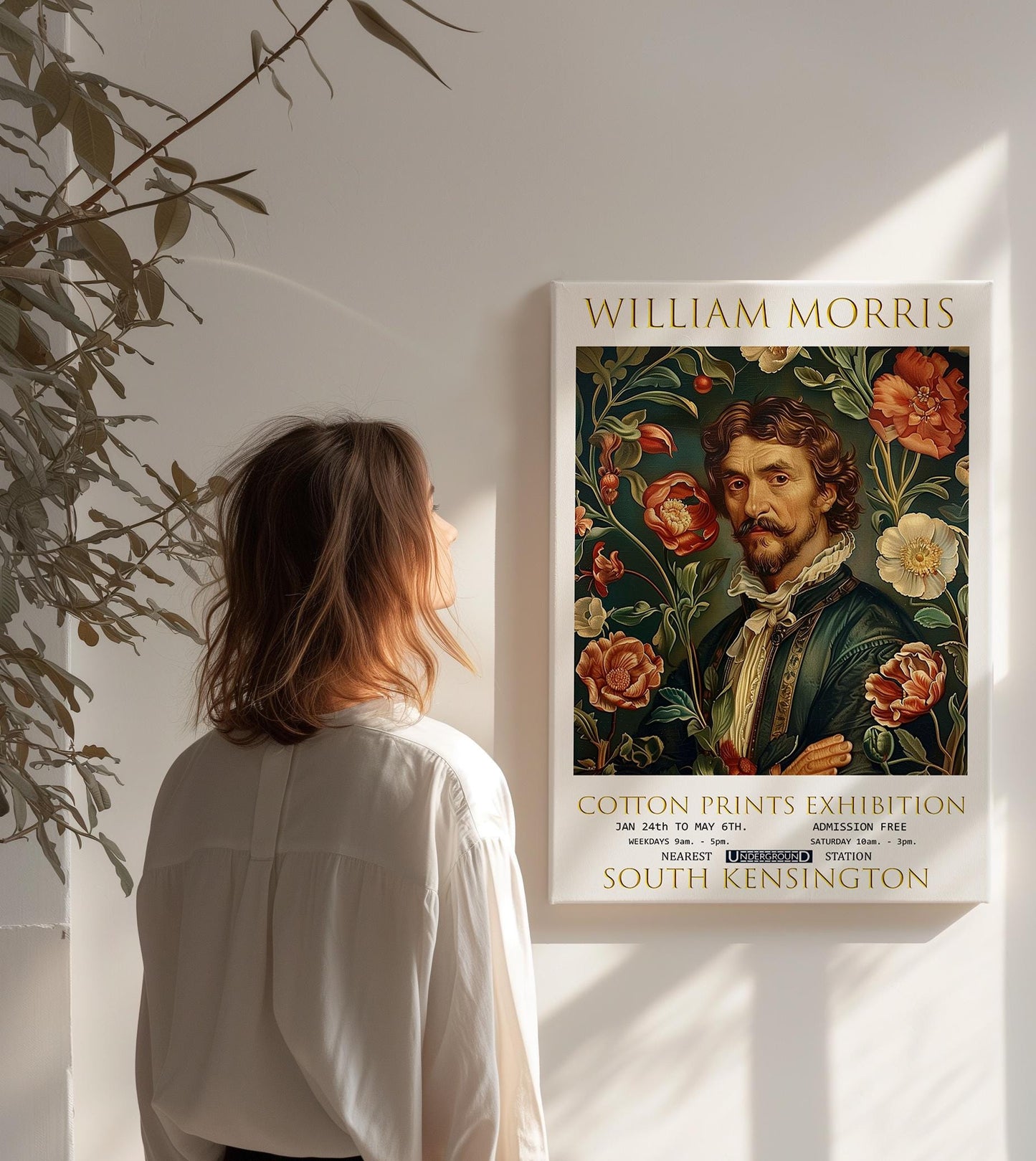 William Morris Canvas, William Morris Exhibition Poster, William Morris Print, Textile Canvas, Floral Wall Art, Christopher Columbus Canvas