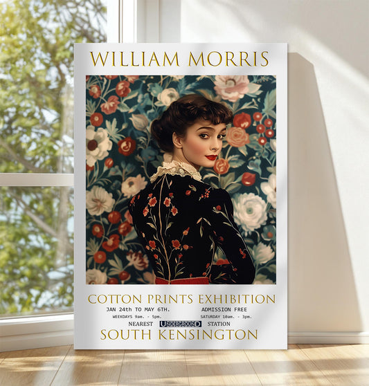 William Morris Canvas, William Morris Exhibition Poster, William Morris Print, Textile Canvas, Floral Wall Art, Audrey Hepburn Canvas