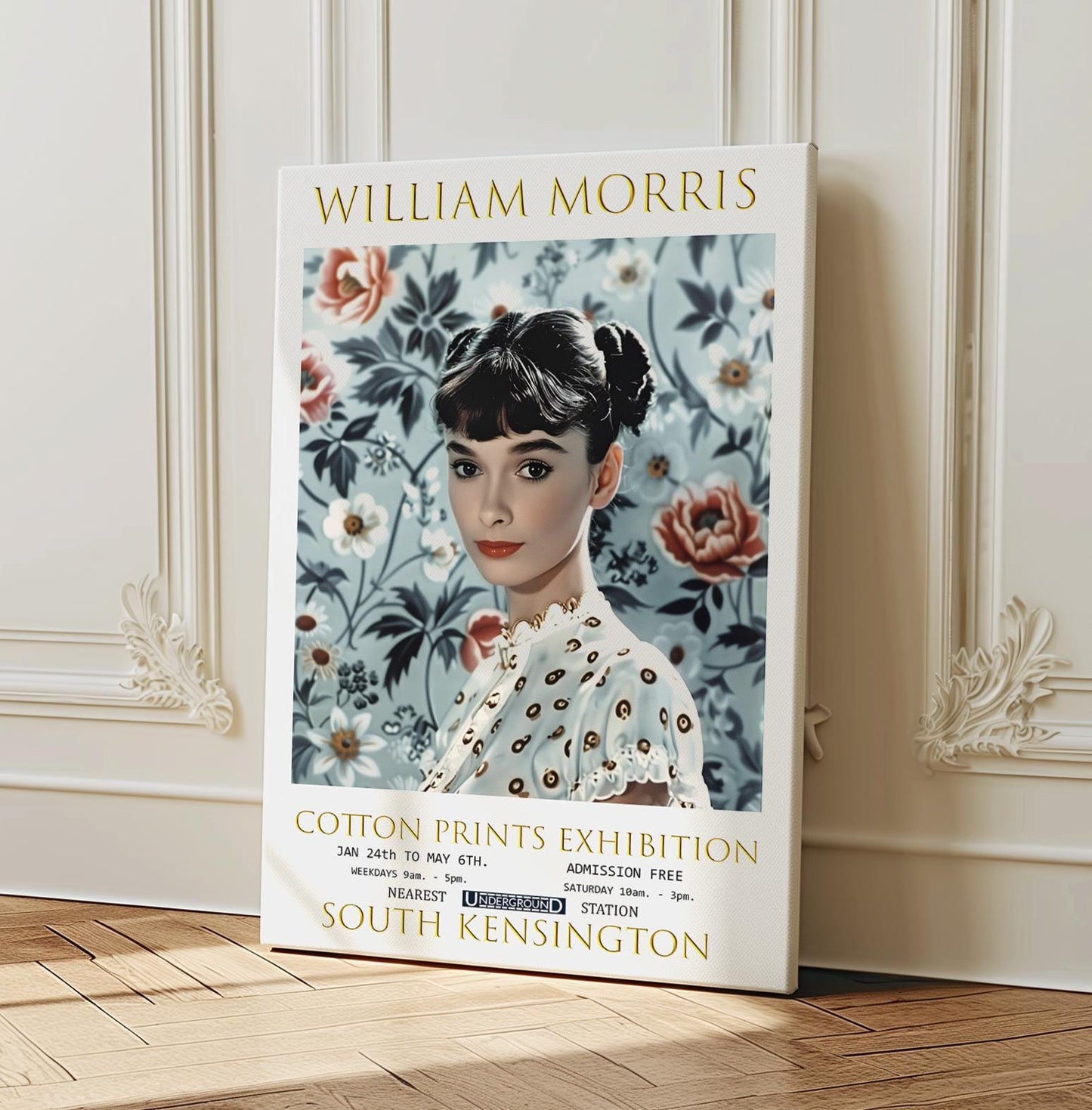 William Morris Audrey Hepburn Canvas, William Morris Exhibition Poster, William Morris Print, Textile Canvas, Floral Wall Art, Wall Decor