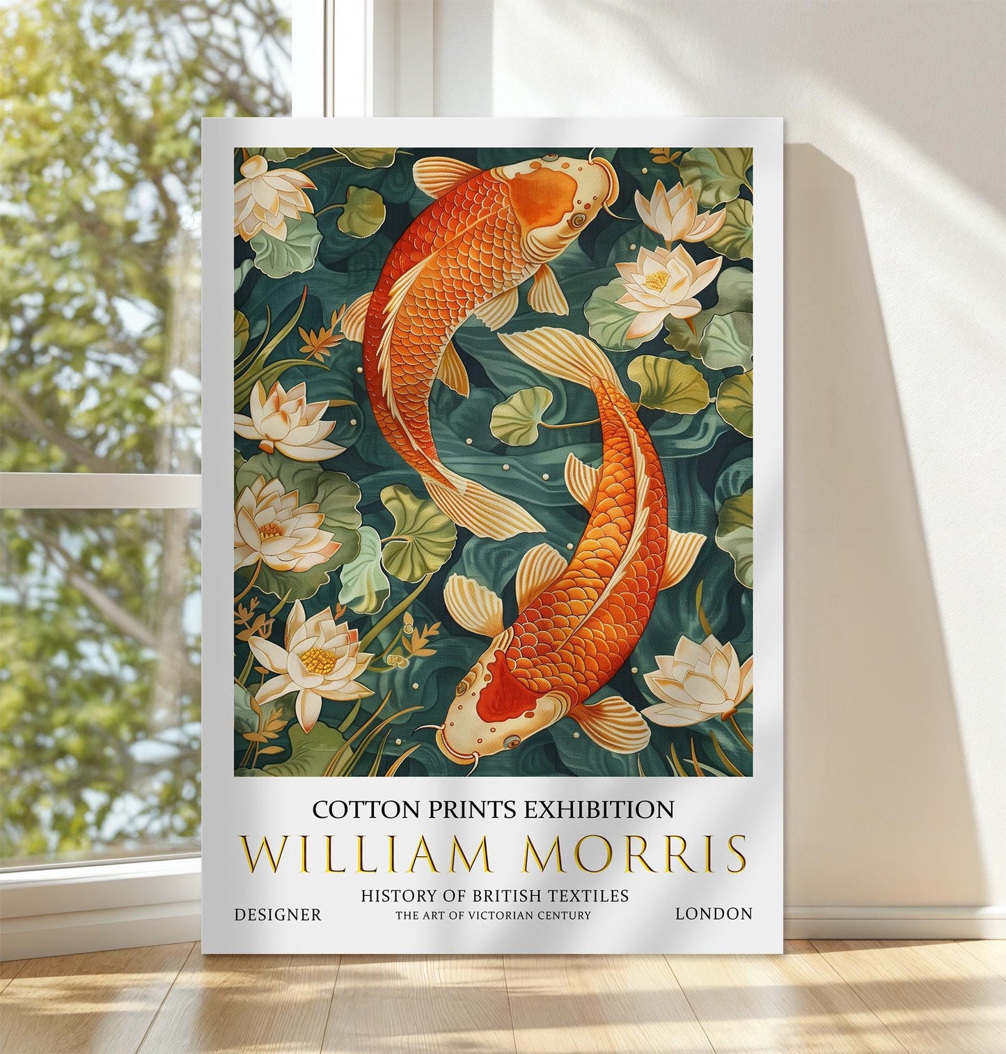 William Morris Koi Fish Canvas, William Morris Exhibition Poster, William Morris Print, Textile Canvas, Floral Wall Art, Koi Carp Canvas