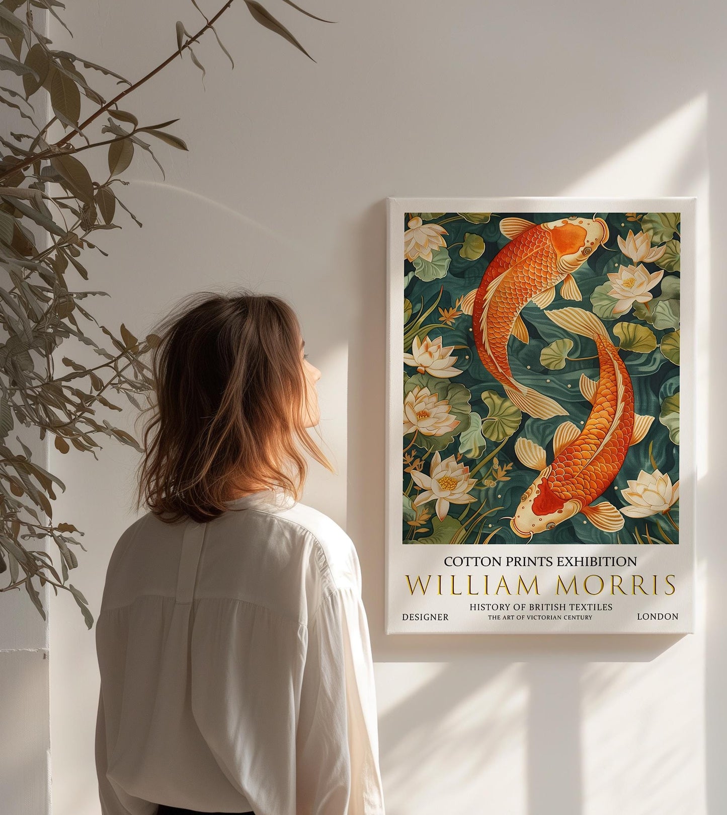 William Morris Koi Fish Canvas, William Morris Exhibition Poster, William Morris Print, Textile Canvas, Floral Wall Art, Koi Carp Canvas