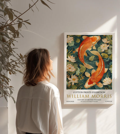 William Morris Koi Fish Canvas, William Morris Exhibition Poster, William Morris Print, Textile Canvas, Floral Wall Art, Koi Carp Canvas