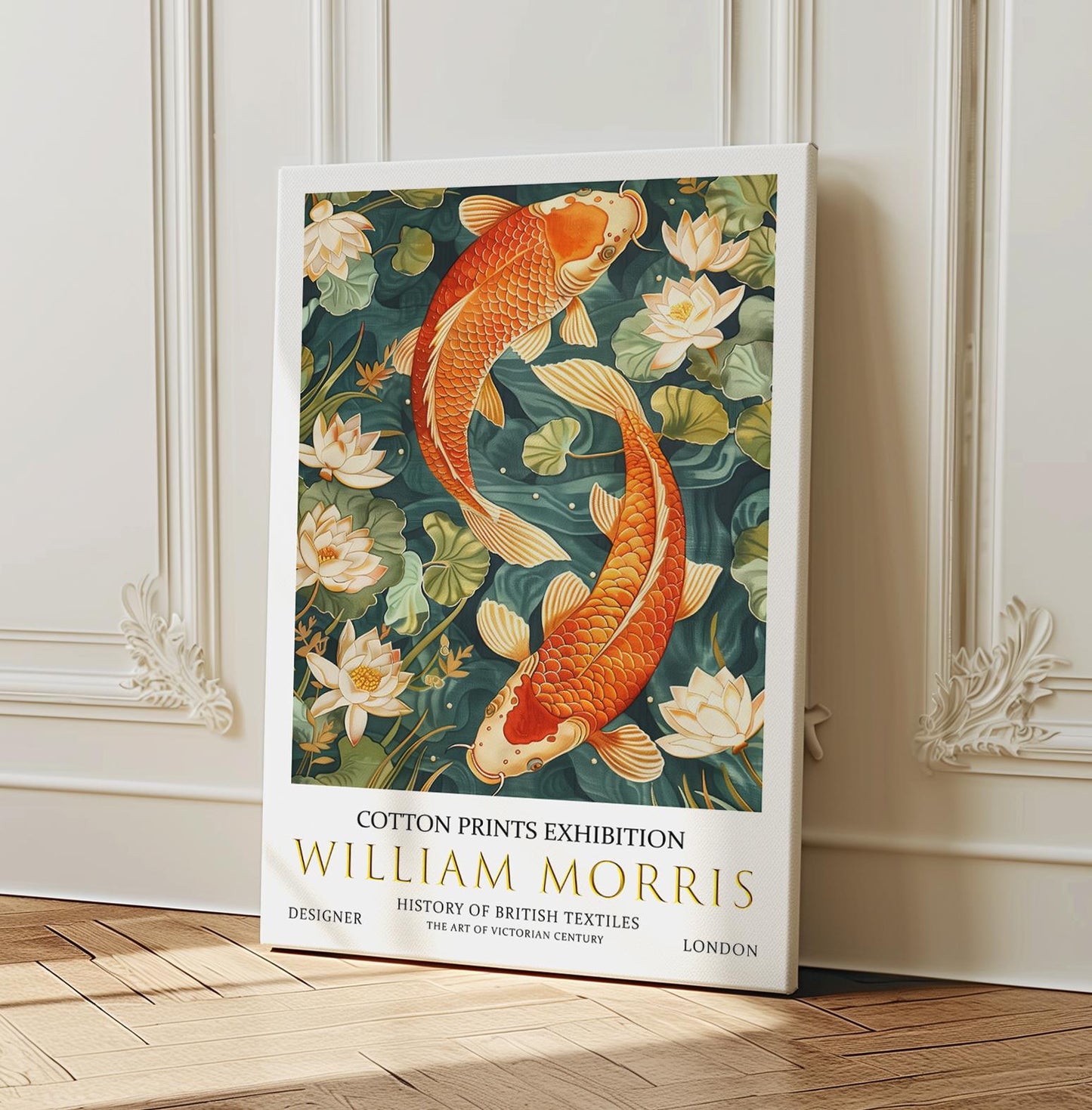 William Morris Koi Fish Canvas, William Morris Exhibition Poster, William Morris Print, Textile Canvas, Floral Wall Art, Koi Carp Canvas