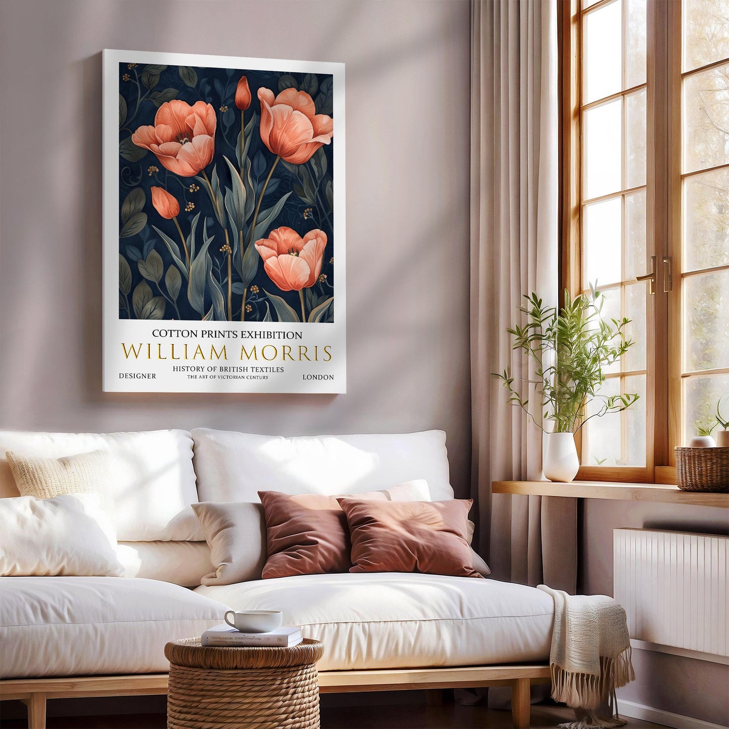 William Morris Canvas, William Morris Exhibition Poster, William Morris Print, Textile Canvas, Floral Wall Art, Tulip Canvas Wall Art