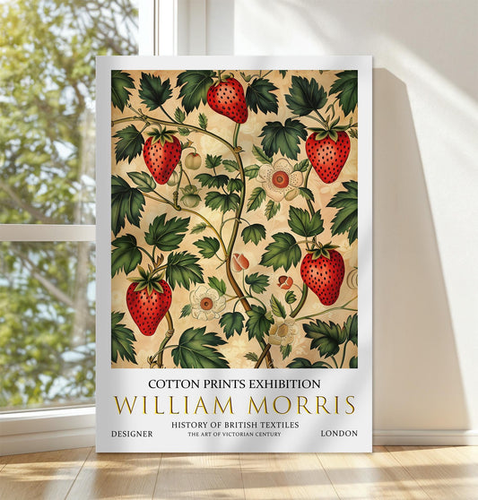 William Morris Canvas, William Morris Exhibition Poster, William Morris Print, Textile Canvas, Floral Wall Art, Strawberries Canvas Wall Art