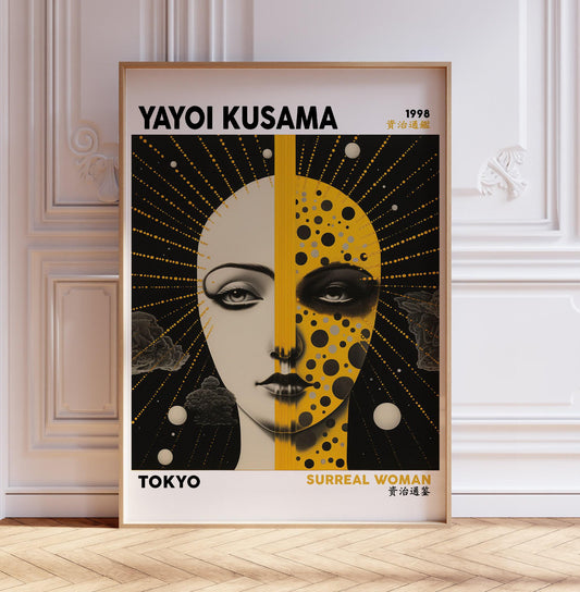 Yayoi Kusama Exhibition Poster, Surreal Woman, Japanese Art Print, Traditional Japanese Art, Wall Art Decor, Gift Idea, A2/A3/A4/A5