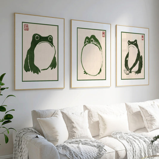 Japanese Set of 3 Frog Posters, Japanese Frog Prints, Matsumoto Hoji Wall Art Decor, Animal Art, Animal Poster, Gift, A2/A3/A4/A5