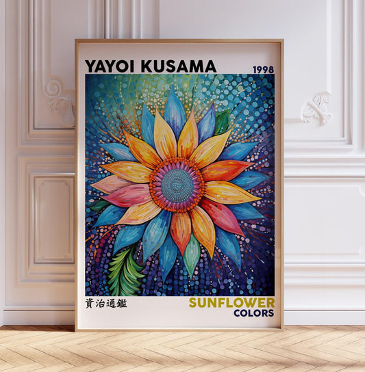 Japanese Exhibition Poster, Yayoi Kusama Art Print, Sunflowers Colours, Traditional Japanese Wall Art Decor, Asian Decor, Japanese Art