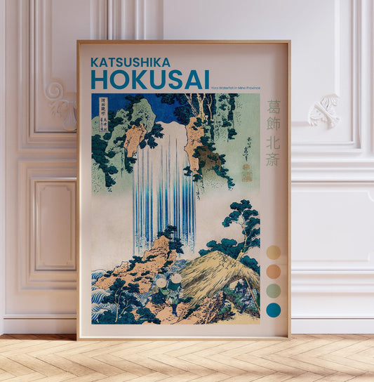 Katsushika Hokusai Poster, Yoro Waterfall, Hokusai Print, Vintage Japanese Home Décor, Floral Print, Floral Décor, Gift, A2/A3/A4/A5