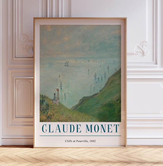 Monet Exhibition Poster, Cliffs at Pourville, Claude Monet Print, Floral Nature Scenery Decor, Vintage Wall Art, A2/A3/A4/A5