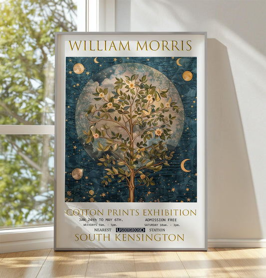 William Morris Print, William Morris Exhibition Print, William Morris Poster, Textiles Art, Vintage Wall Art, Tree of Life Moon & Stars