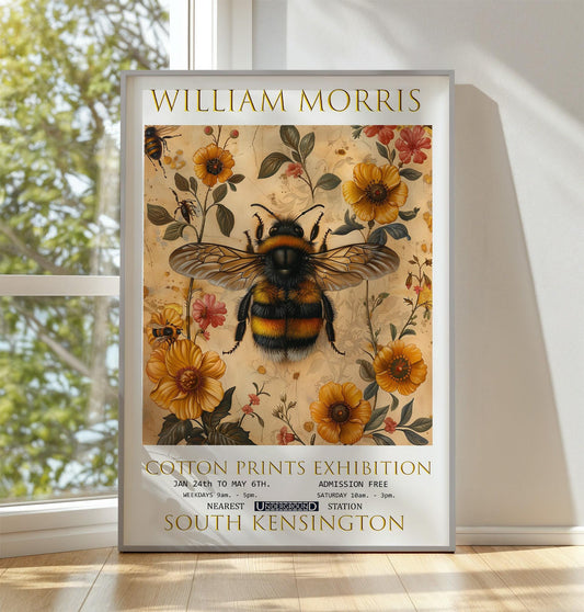 William Morris Bumblebee Print, William Morris Exhibition Poster, William Morris Poster, Vintage Poster, Textiles Art, Vintage Wall Art, Bee