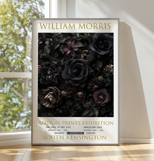 William Morris Black Roses Print, William Morris Exhibition Print, William Morris Poster, Vintage Poster , Textiles Art, Vintage Wall Art,