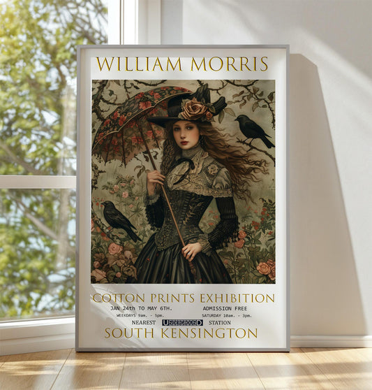 William Morris Print, William Morris Exhibition Print, William Morris Poster, Textiles Art, Vintage, Victorian Girl Umbrella Poster Print