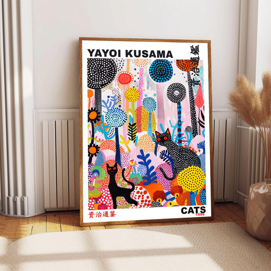 Yayoi Kusama Print, Japanese Art, Yayoi Kusama Poster, Whimsical Landscape Art. Exhibition Poster, Asian Wall Décor, Cats Print, Gift Idea