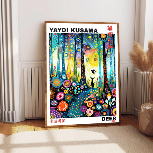 Yayoi Kusama Print, Japanese Art, Yayoi Kusama Wall Art, Whimsical Landscape Art. Exhibition Poster, Asian Wall Décor, Gift, Deer Art Print