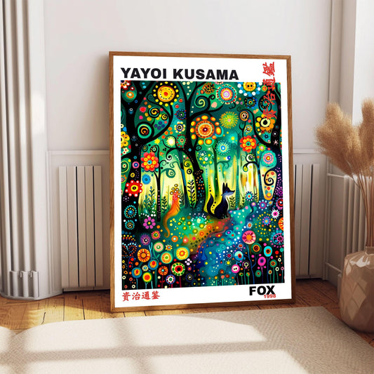 Yayoi Kusama Print, Japanese Art, Yayoi Kusama Wall Art, Whimsical Landscape Poster. Asian Wall Décor, Exhibition Poster, Fox Picture Print