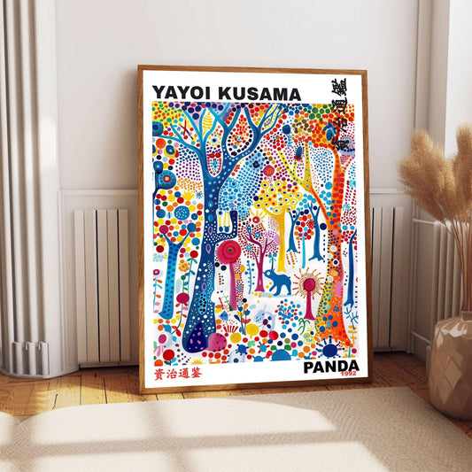 Yayoi Kusama Print, Japanese Art, Yayoi Kusama Poster, Whimsical Landscape Art. Asian Décor, Exhibition Poster, Panda Art Print, Gift Idea