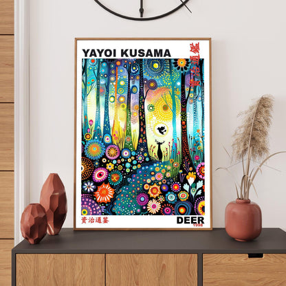 Yayoi Kusama Print, Japanese Art, Yayoi Kusama Wall Art, Whimsical Landscape Art. Exhibition Poster, Asian Wall Décor, Gift, Deer Art Print