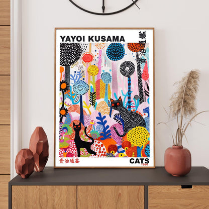 Yayoi Kusama Print, Japanese Art, Yayoi Kusama Poster, Whimsical Landscape Art. Exhibition Poster, Asian Wall Décor, Cats Print, Gift Idea