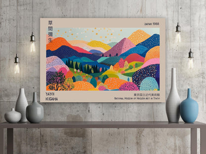 Yayoi Kusama Canvas, Yayoi Kusama Exhibition Poster, Yayoi Kusama Print On Canvas, Japanese Canvas, Modern Wall Art, Mountain Landscape Art